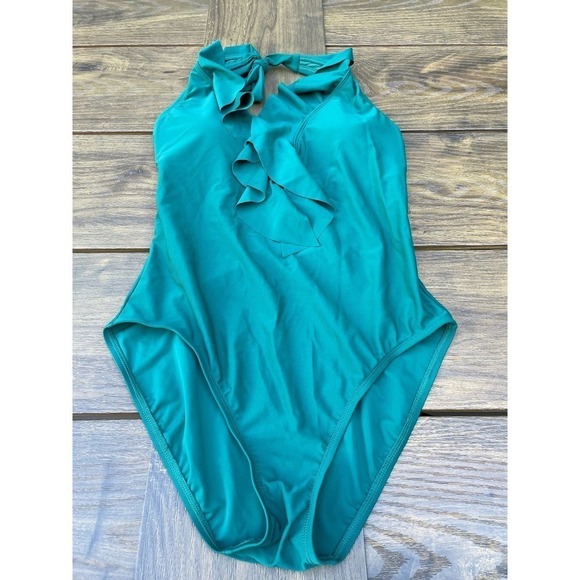 Bleu Rod Beattie Green Palm one piece bathing suit Ruffles Size 10 - Picture 1 of 8